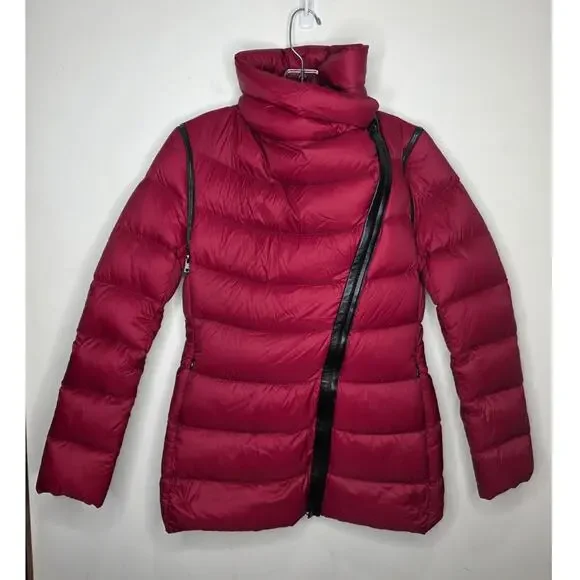 Mackage Queren convertible down puffer coat vest leather trim - red - small - Picture 1 of 16